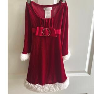 Girls Bonnie Jean Dress 3T Red Velvet‎ Faux Fur Christmas Holiday Santa Style